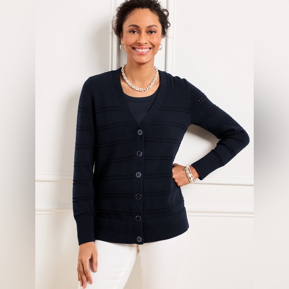 Talbots Sweaters - Talbots Navy V-NECK POINTELLE GIRLFRIEND CARDIGAN